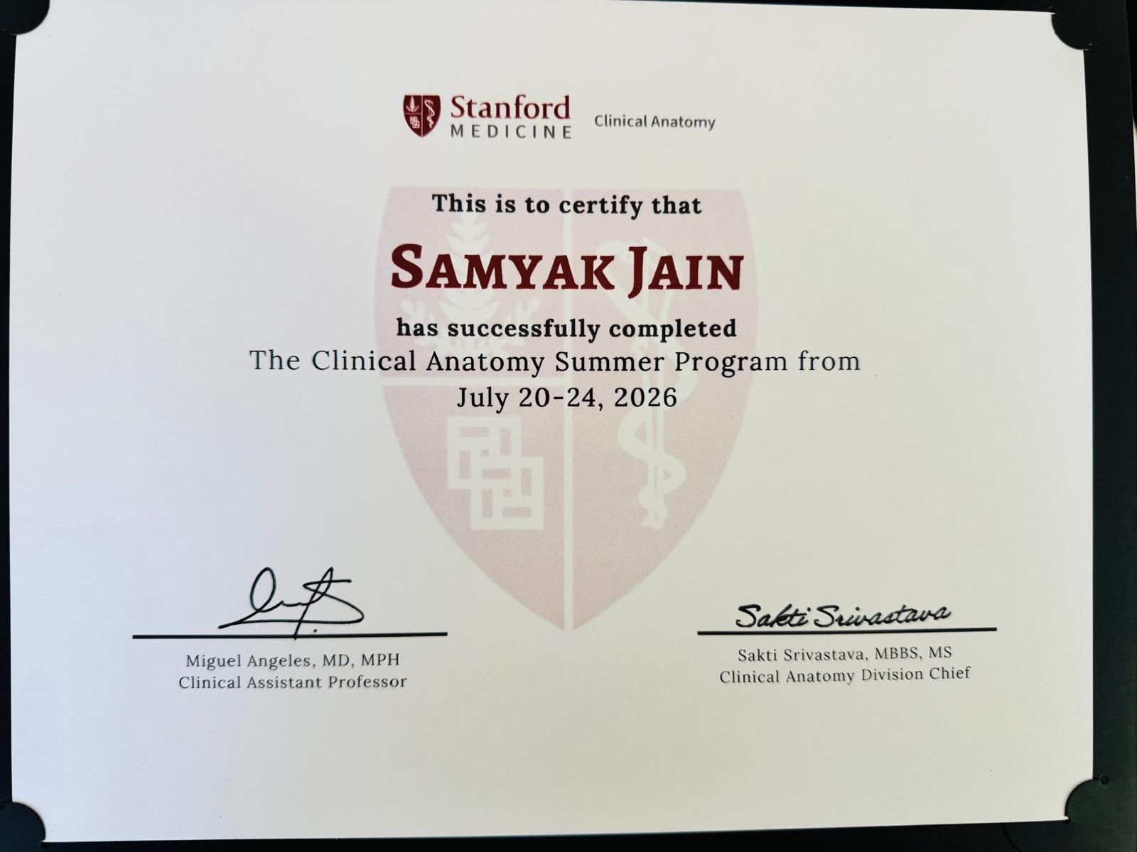 Stanford Neuroscience Immersion Certificate