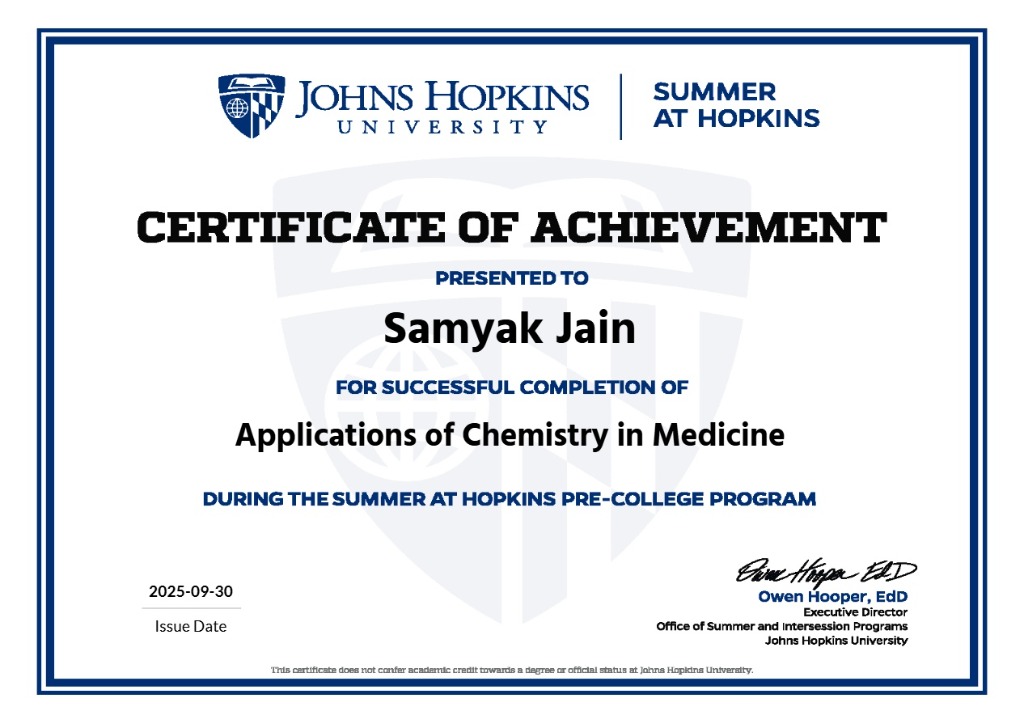 JHU Applications of Chemistry in Medicine