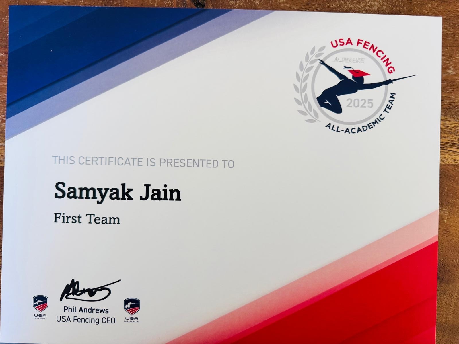 Fencing Certificate of Achievement 1