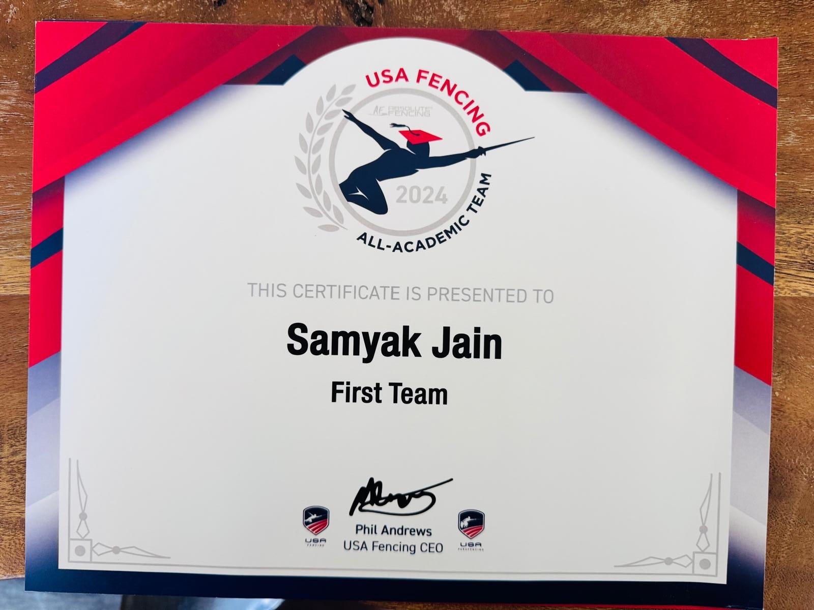 Fencing Certificate of Achievement 2