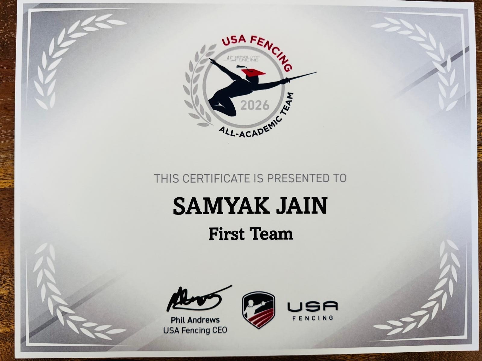 Fencing Certificate of Achievement 5
